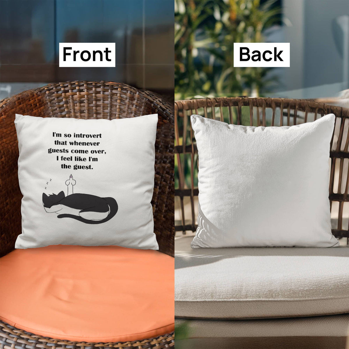 When Guests Arrive, I Become the Guest — Funny Introvert Cat Pillow