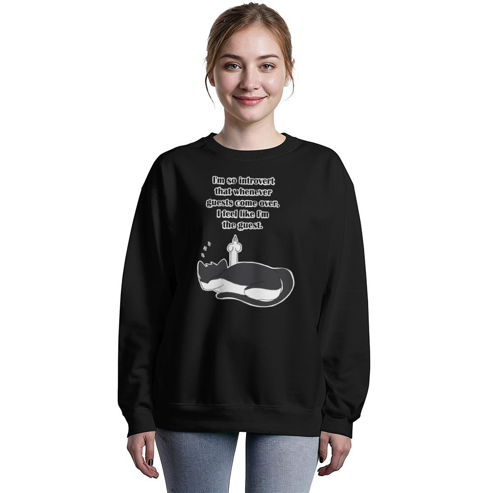 When Guests Arrive, I Become the Guest — Funny Introvert Cat Crewneck Sweatshirt