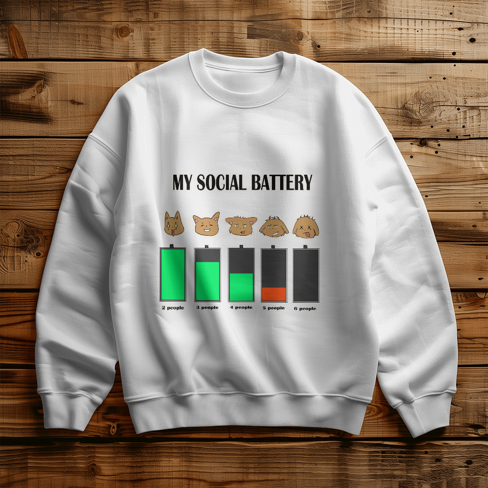 My Social Battery — Funny Introvert Cat Crewneck Sweatshirt