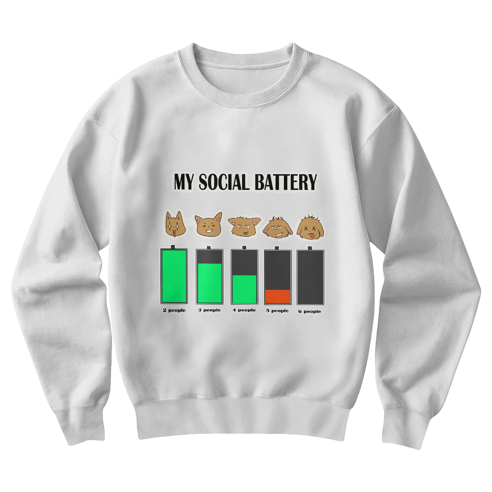 My Social Battery — Funny Introvert Cat Crewneck Sweatshirt