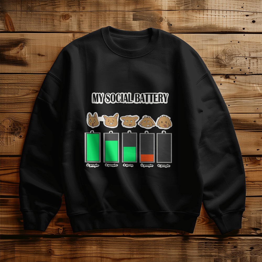 My Social Battery — Funny Introvert Cat Crewneck Sweatshirt