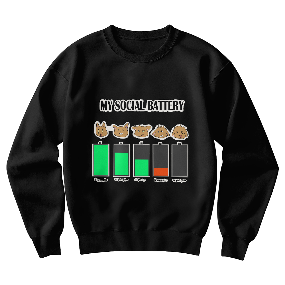 My Social Battery — Funny Introvert Cat Crewneck Sweatshirt