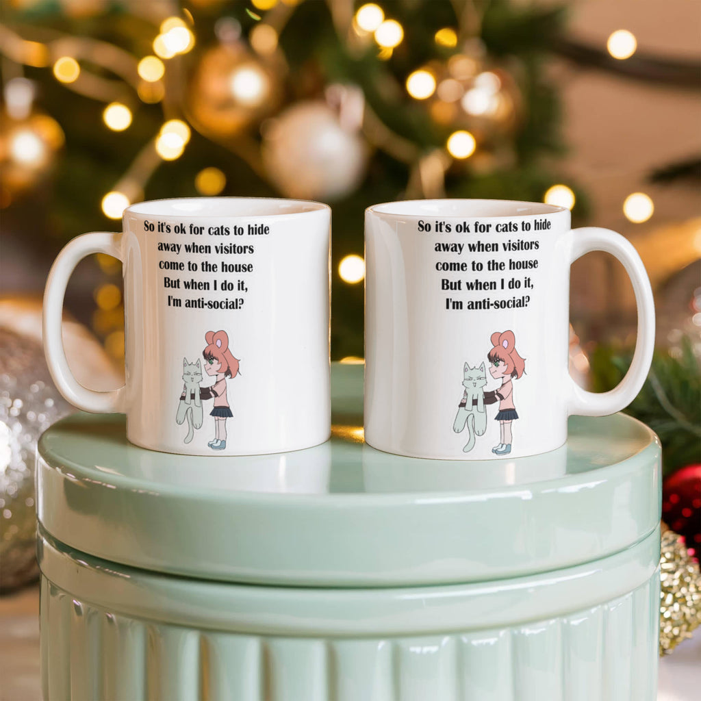 Anti-Social? Cats Do It Too — Funny White Mug