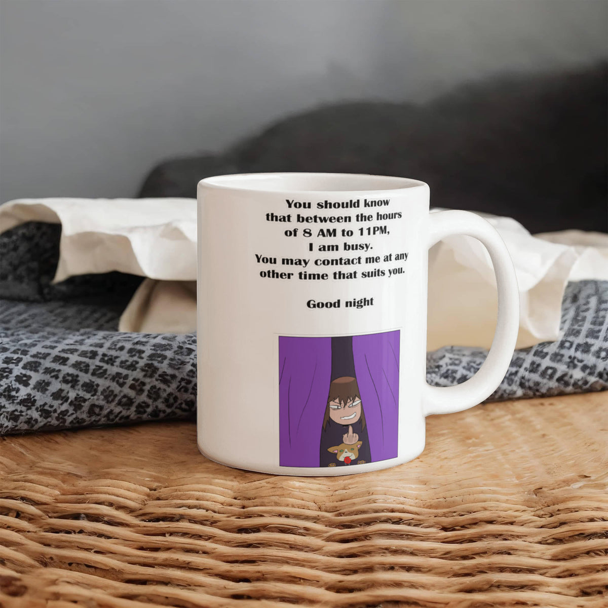 I Am Busy 8AM–11PM — Night Owl White Mug