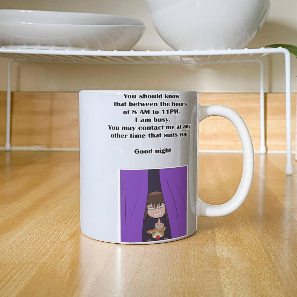 I Am Busy 8AM–11PM — Night Owl White Mug