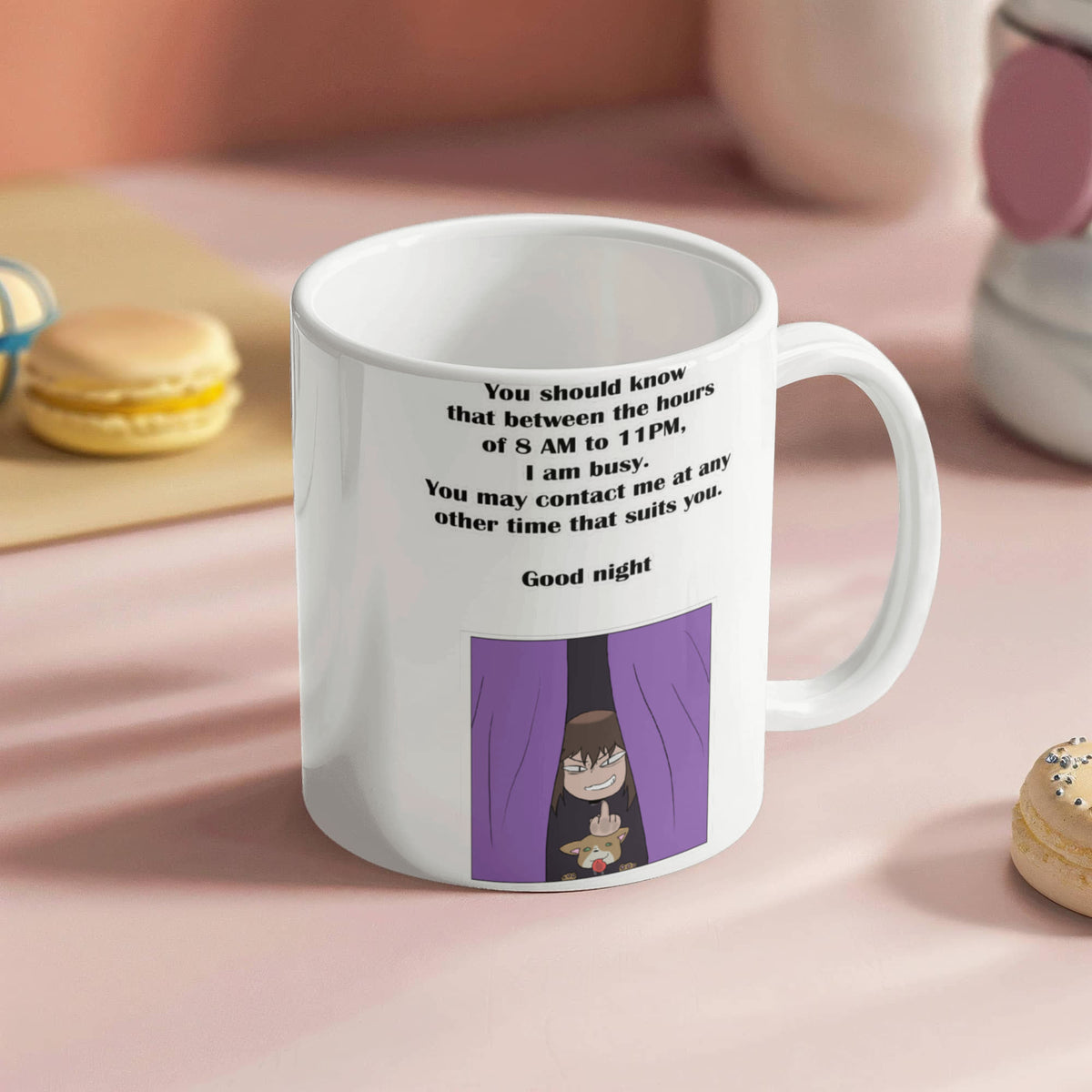I Am Busy 8AM–11PM — Night Owl White Mug