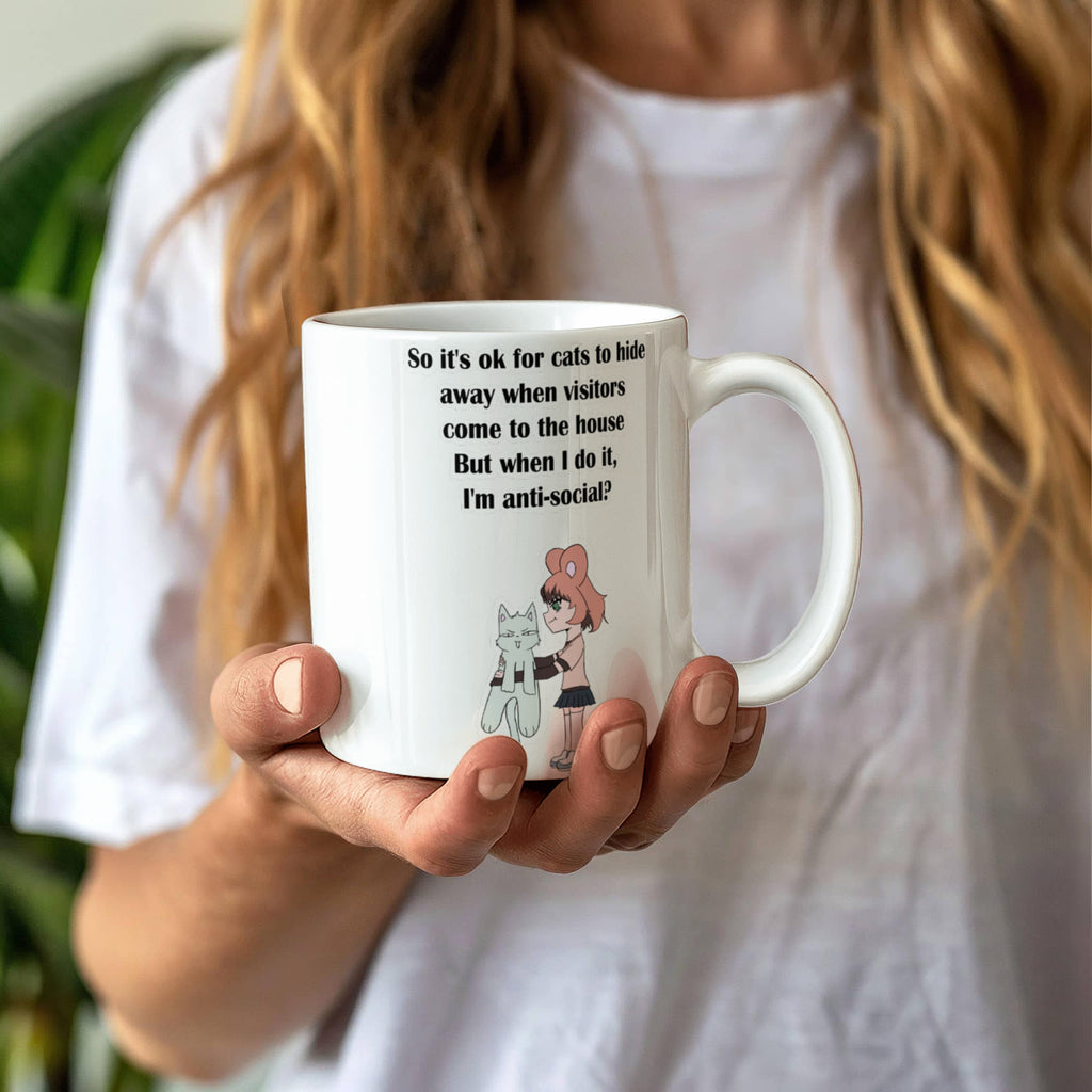 Anti-Social? Cats Do It Too — Funny White Mug