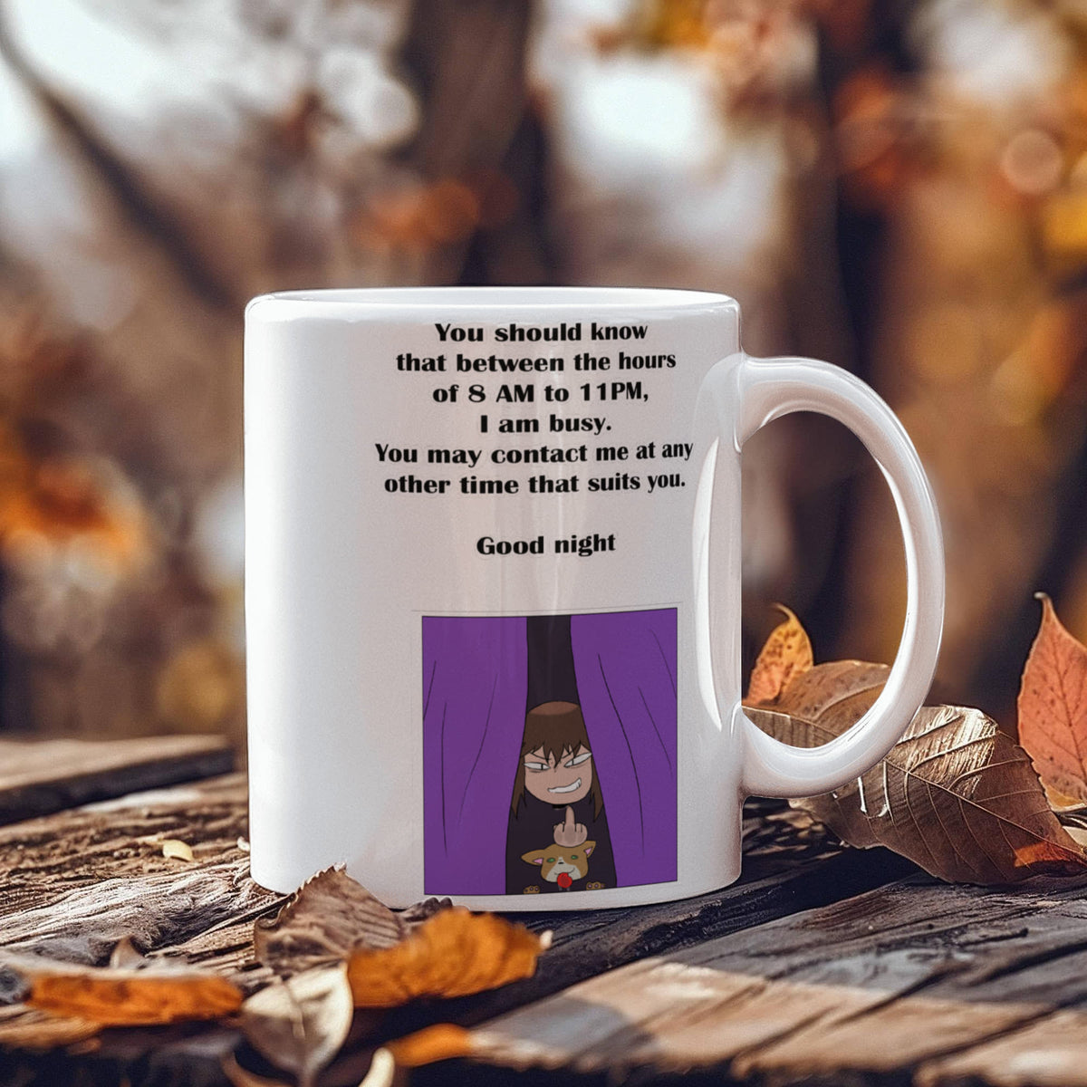 I Am Busy 8AM–11PM — Night Owl White Mug