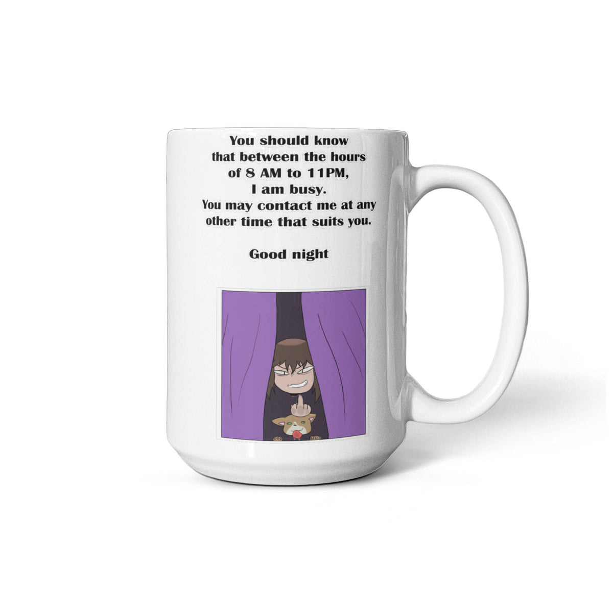 I Am Busy 8AM–11PM — Night Owl White Mug