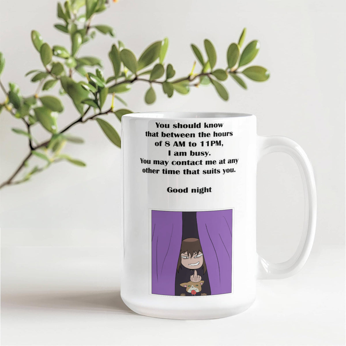 I Am Busy 8AM–11PM — Night Owl White Mug