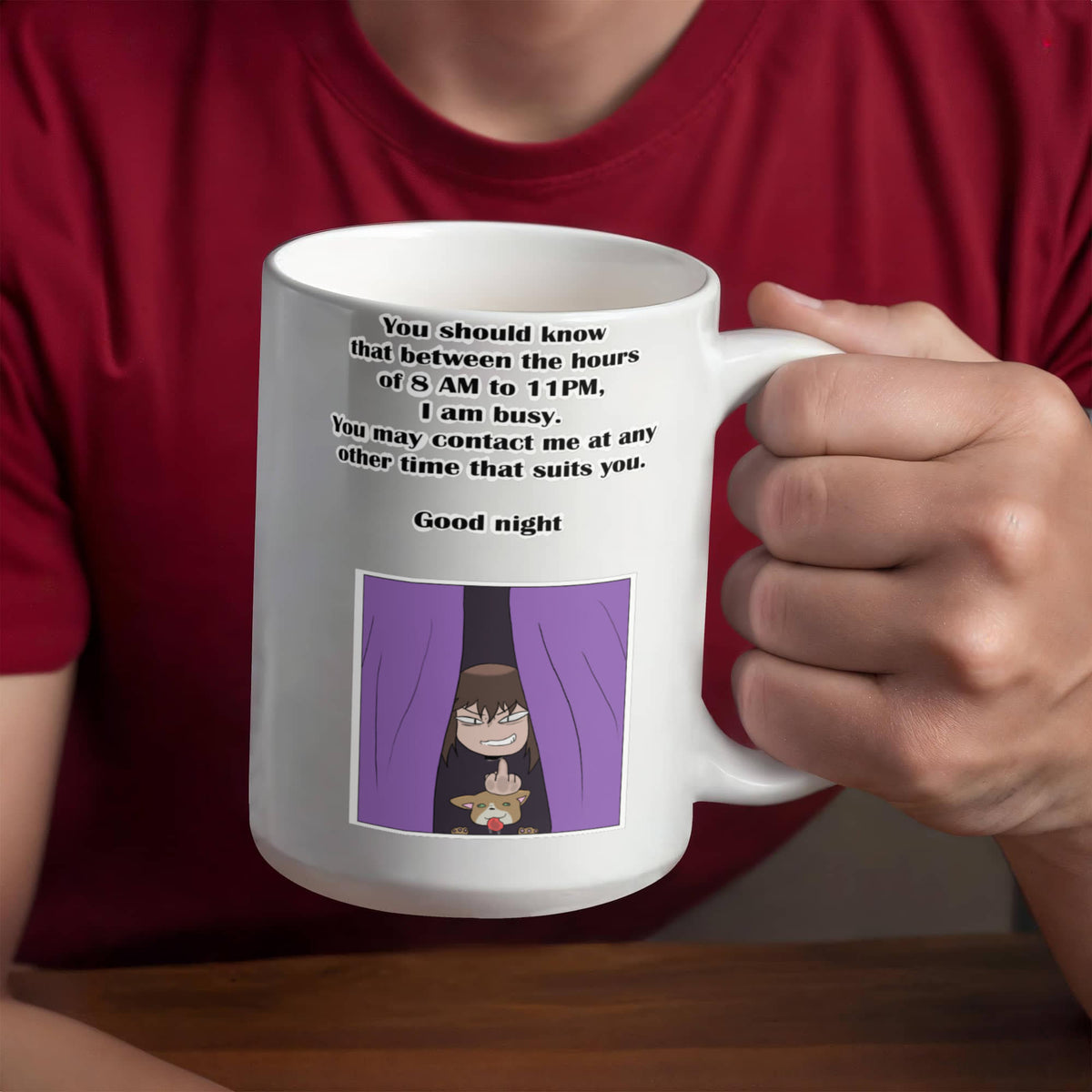 I Am Busy 8AM–11PM — Night Owl White Mug