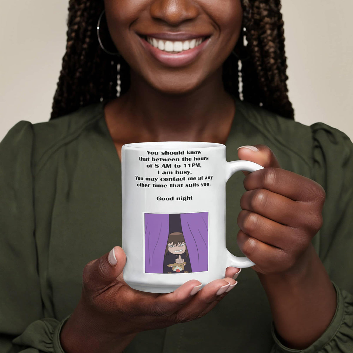 I Am Busy 8AM–11PM — Night Owl White Mug