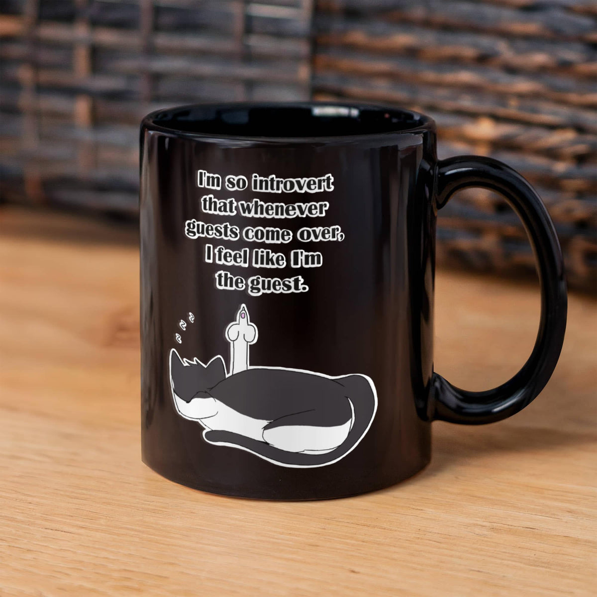 When Guests Arrive, I Become the Guest — Funny Introvert Cat Black Mug