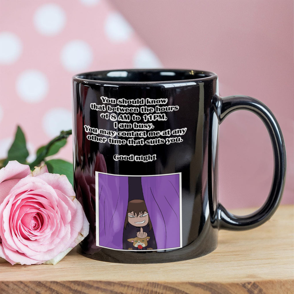 I Am Busy 8AM–11PM — Night Owl Black Mug