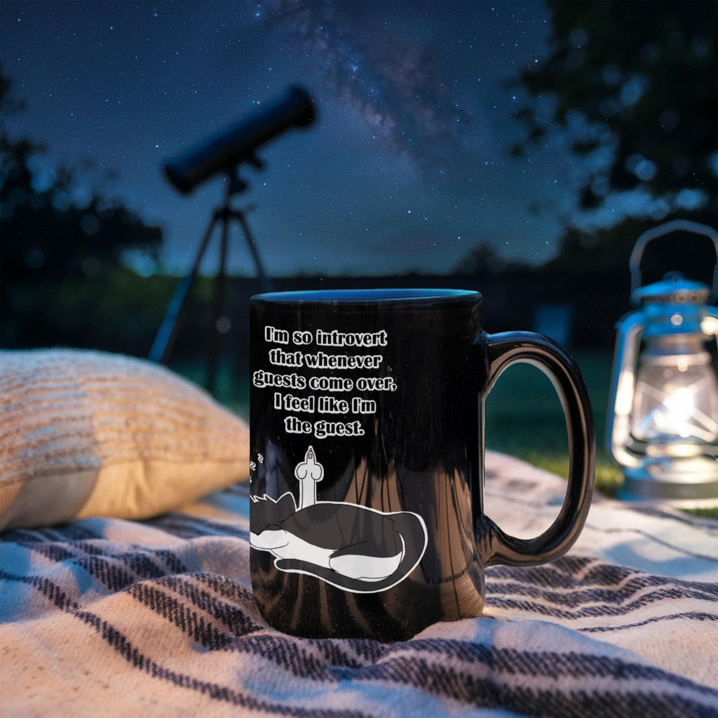 When Guests Arrive, I Become the Guest — Funny Introvert Cat Black Mug