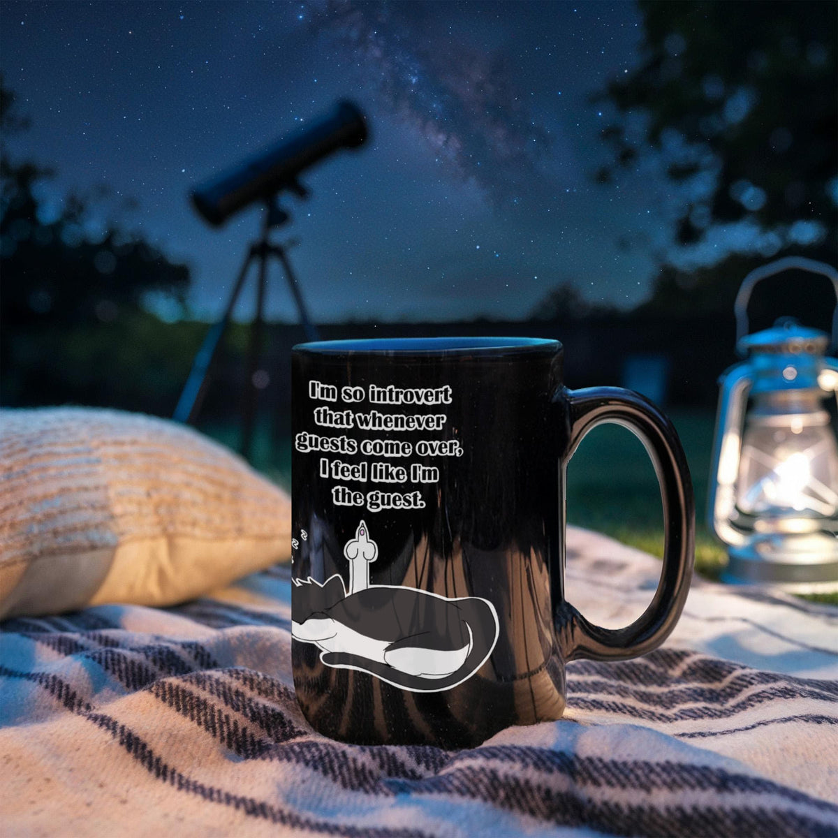 When Guests Arrive, I Become the Guest — Funny Introvert Cat Black Mug