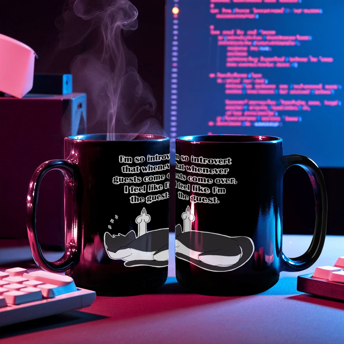 When Guests Arrive, I Become the Guest — Funny Introvert Cat Black Mug