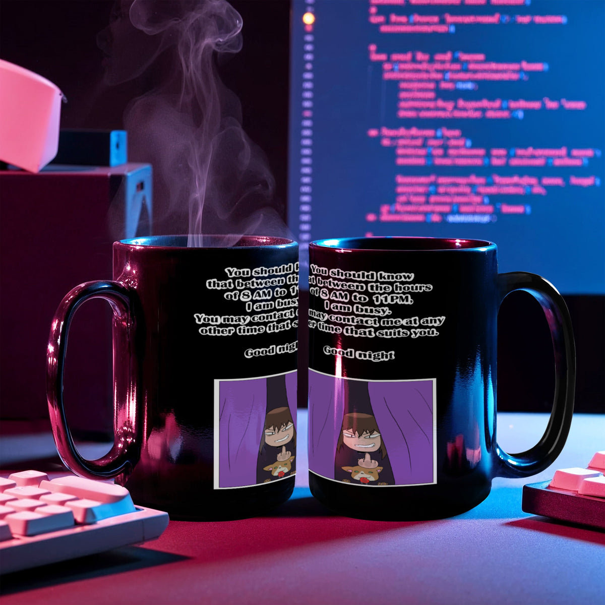I Am Busy 8AM–11PM — Night Owl Black Mug