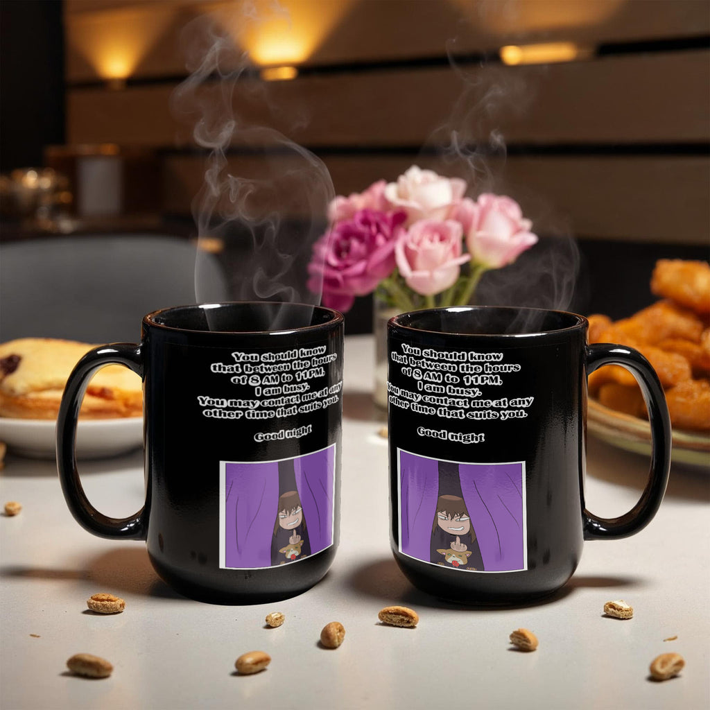 I Am Busy 8AM–11PM — Night Owl Black Mug