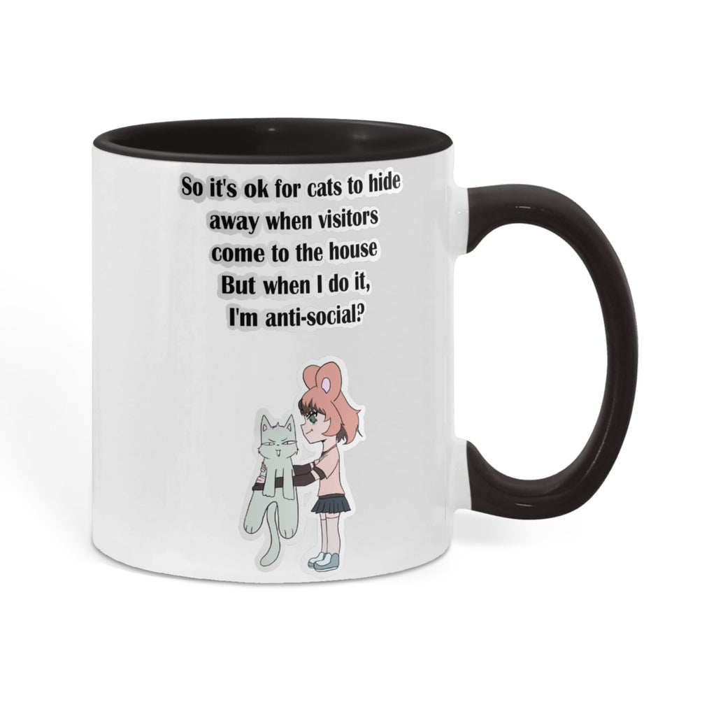 Anti-Social? No, Just Cat-Level Selective — White Mug with Coloured Handle