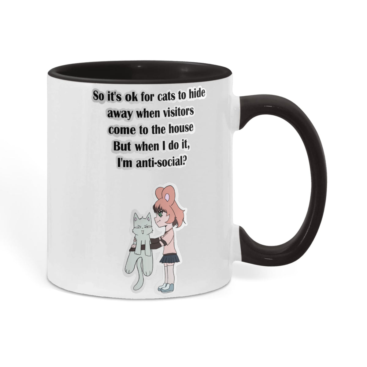 Anti-Social? No, Just Cat-Level Selective — White Mug with Coloured Handle