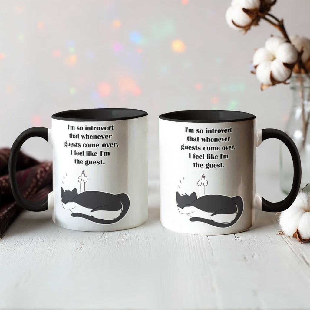 When Guests Arrive, I Become the Guest — Funny Introvert Cat Mug - Color Variation