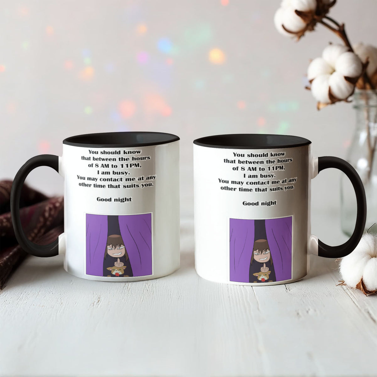 I Am Busy 8AM–11PM — Night Owl Mug (Colour Variation)
