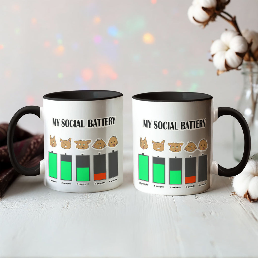 My Social Battery — Funny Introvert Cat Mug (Colour Variation)