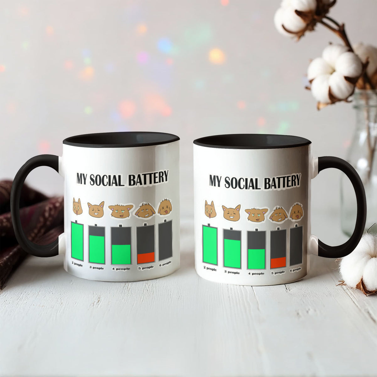 My Social Battery — Funny Introvert Cat Mug (Colour Variation)