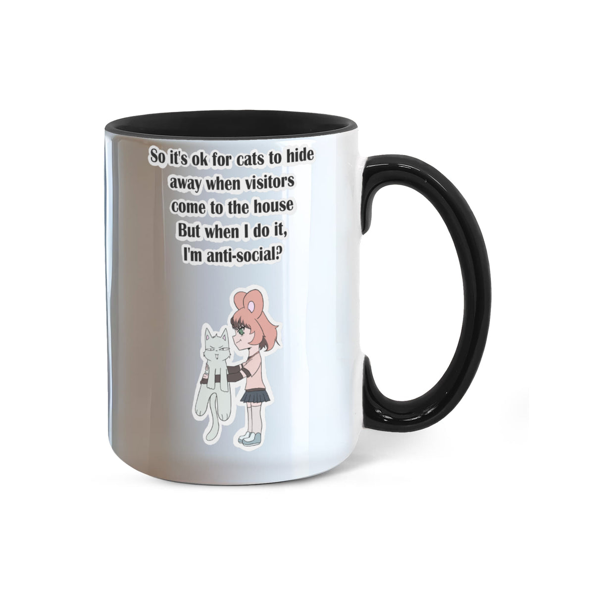 Anti-Social? No, Just Cat-Level Selective — White Mug with Coloured Handle