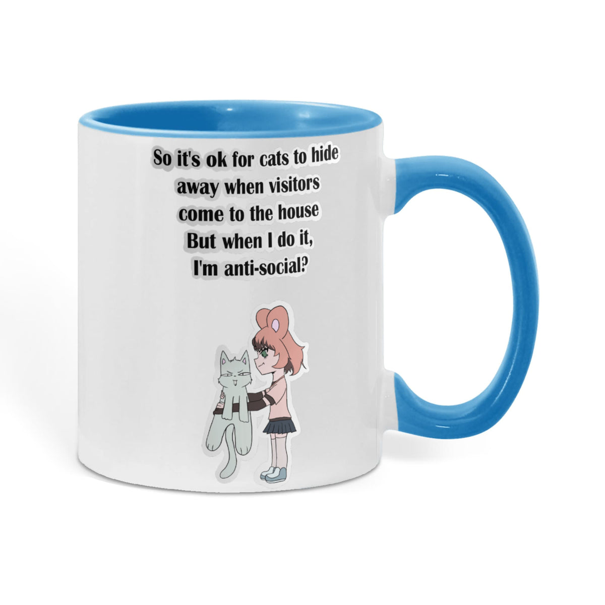 Anti-Social? No, Just Cat-Level Selective — White Mug with Coloured Handle