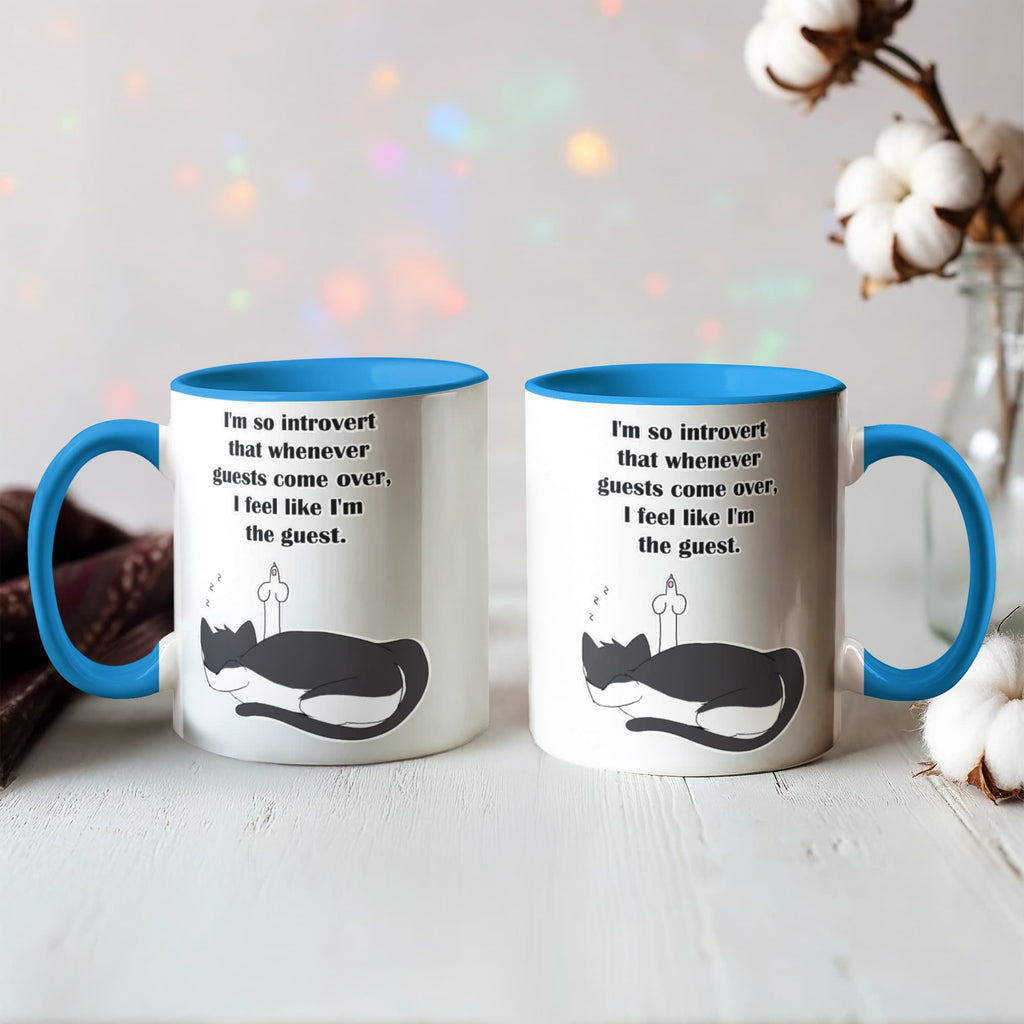 When Guests Arrive, I Become the Guest — Funny Introvert Cat Mug - Color Variation