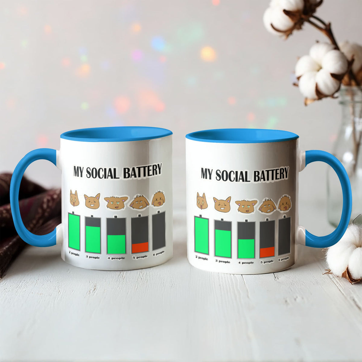 My Social Battery — Funny Introvert Cat Mug (Colour Variation)