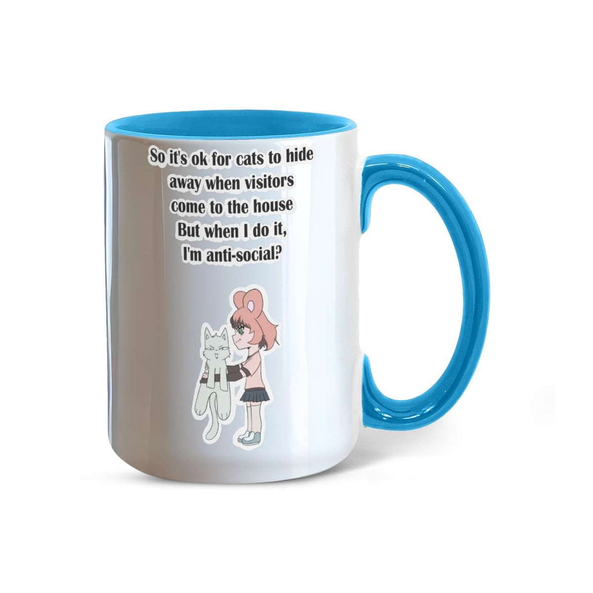 Anti-Social? No, Just Cat-Level Selective — White Mug with Coloured Handle