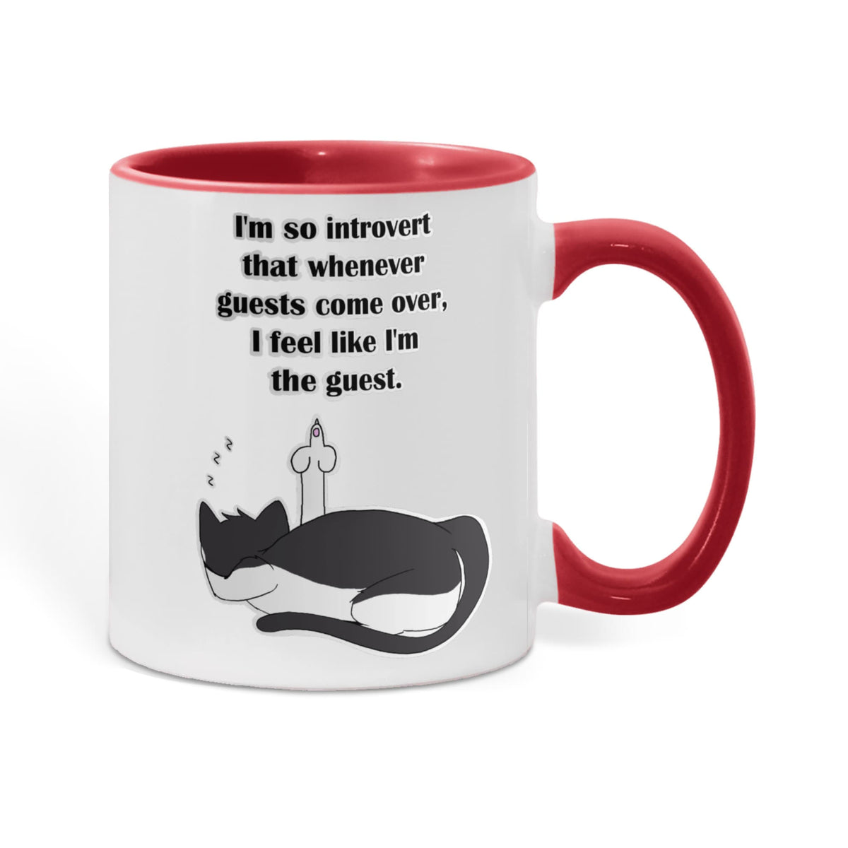 When Guests Arrive, I Become the Guest — Funny Introvert Cat Mug - Color Variation