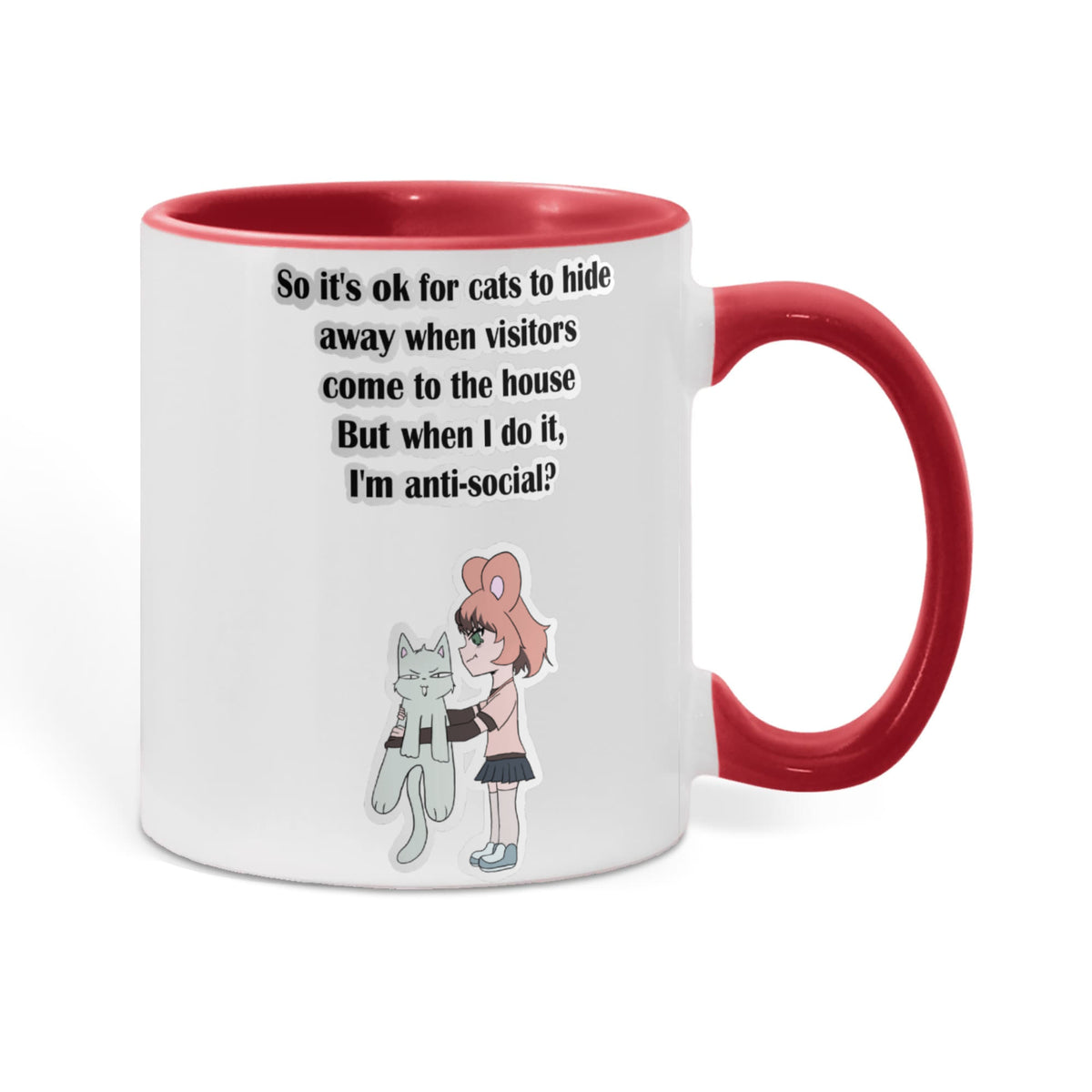 Anti-Social? No, Just Cat-Level Selective — White Mug with Coloured Handle