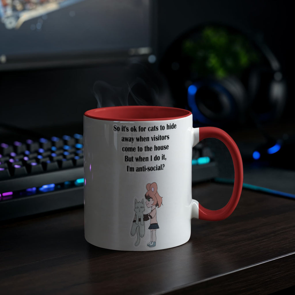 Anti-Social? No, Just Cat-Level Selective — White Mug with Coloured Handle
