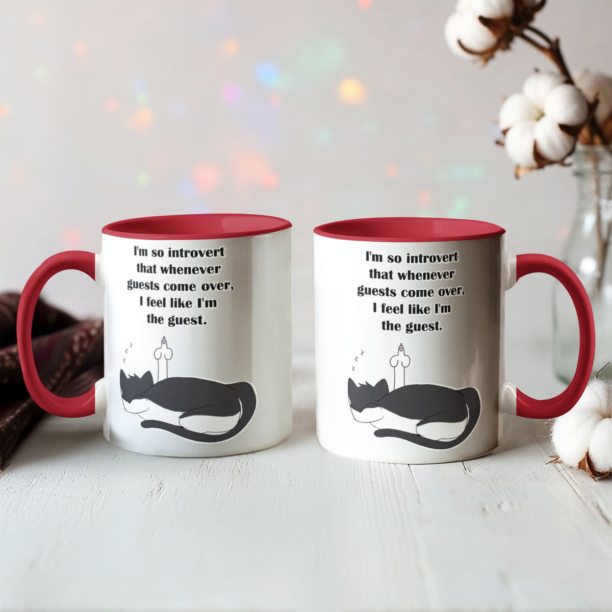 When Guests Arrive, I Become the Guest — Funny Introvert Cat Mug - Color Variation
