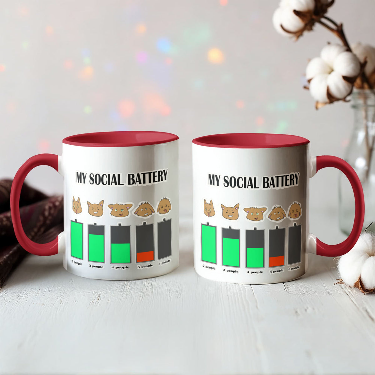 My Social Battery — Funny Introvert Cat Mug (Colour Variation)