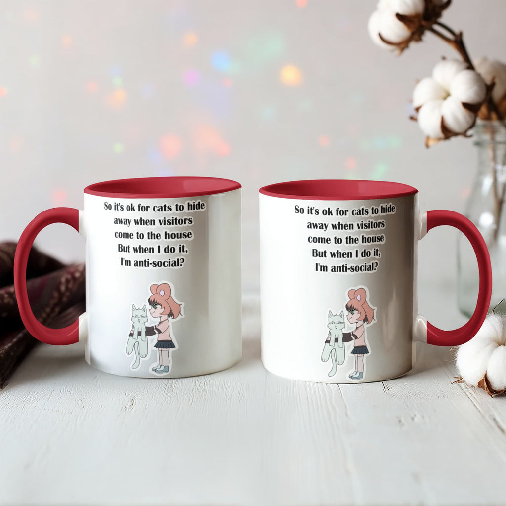 Anti-Social? No, Just Cat-Level Selective — White Mug with Coloured Handle