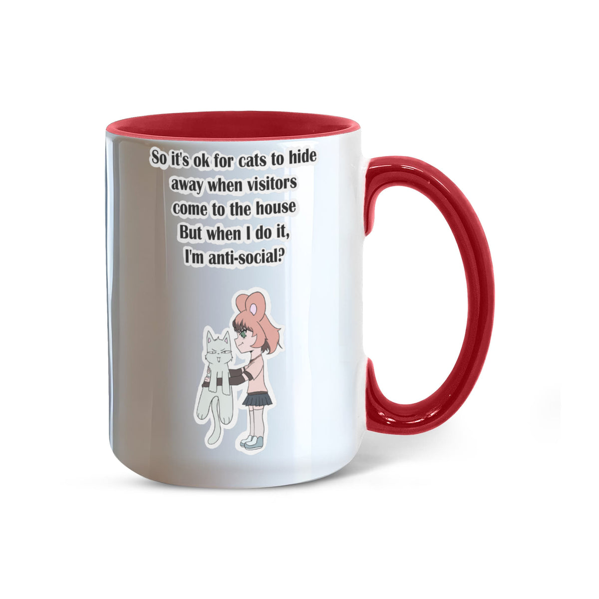 Anti-Social? No, Just Cat-Level Selective — White Mug with Coloured Handle