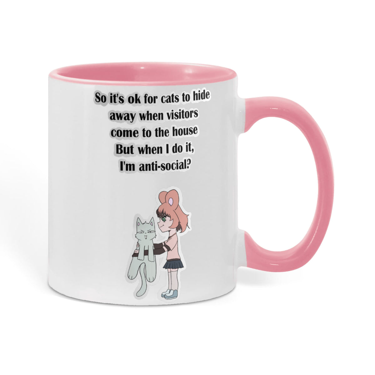 Anti-Social? No, Just Cat-Level Selective — White Mug with Coloured Handle