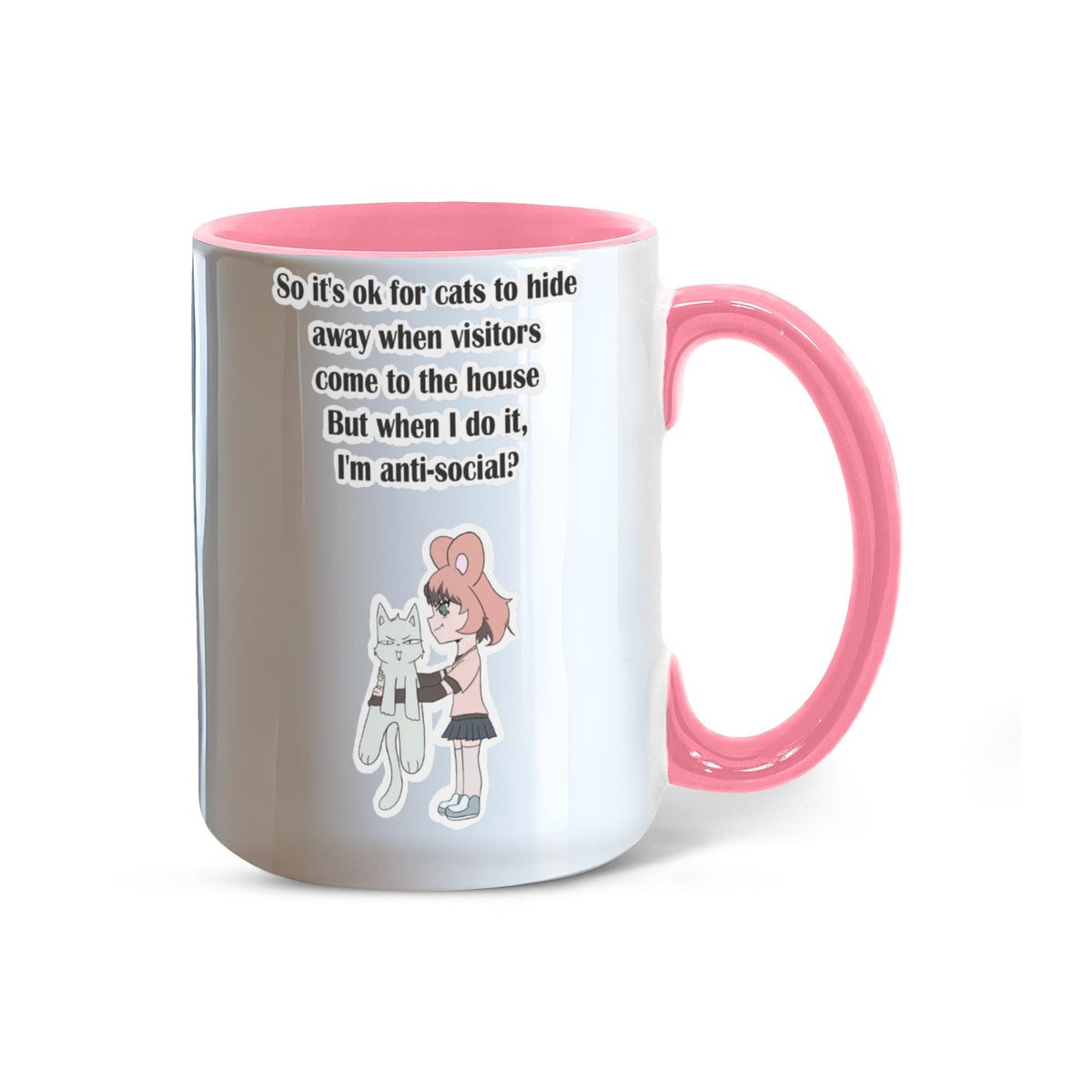 Anti-Social? No, Just Cat-Level Selective — White Mug with Coloured Handle