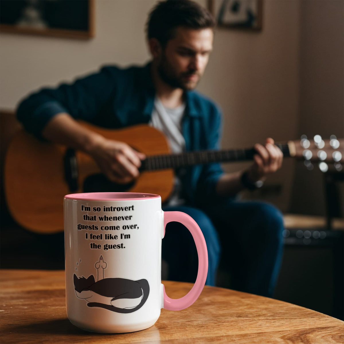 When Guests Arrive, I Become the Guest — Funny Introvert Cat Mug - Color Variation
