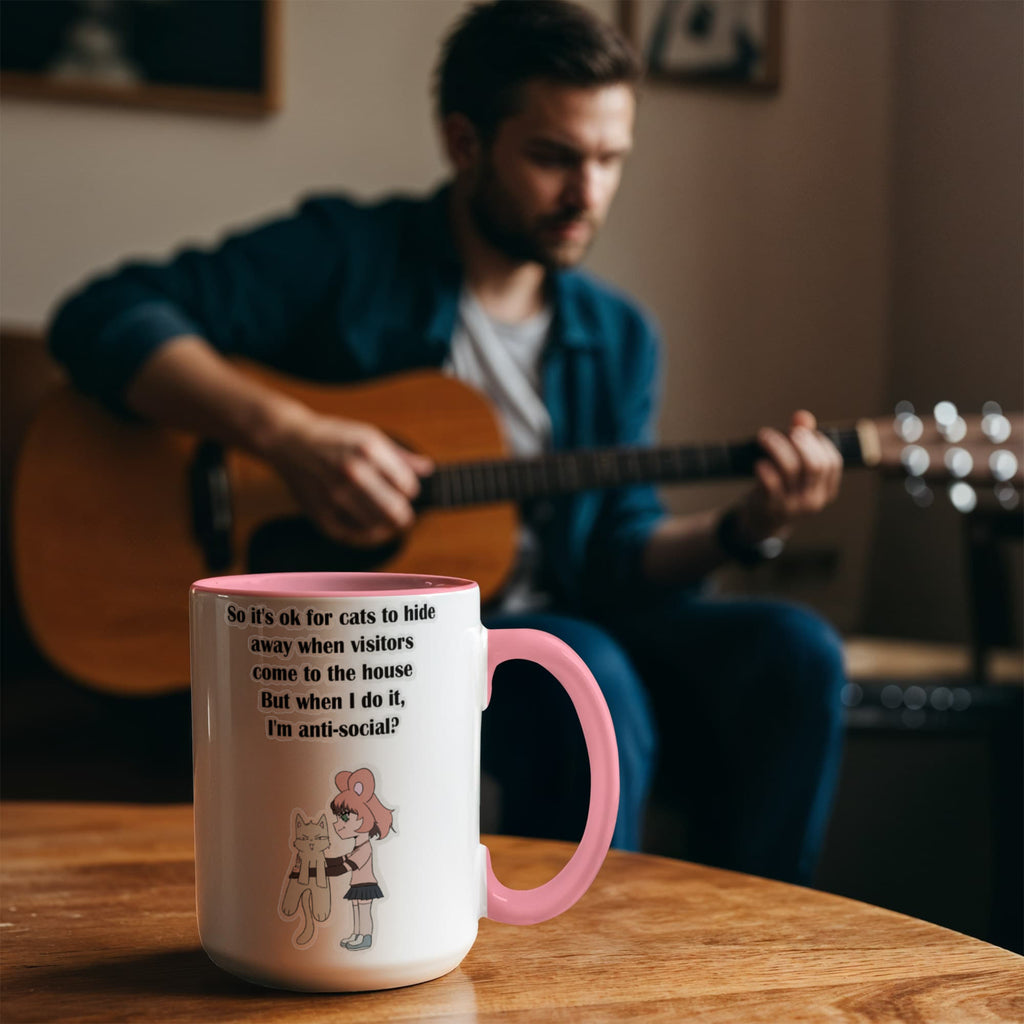 Anti-Social? No, Just Cat-Level Selective — White Mug with Coloured Handle