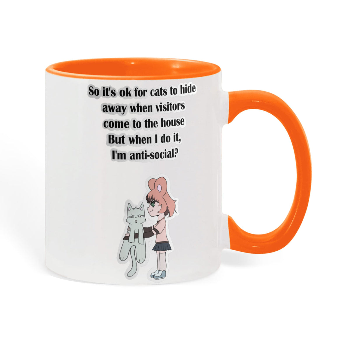 Anti-Social? No, Just Cat-Level Selective — White Mug with Coloured Handle