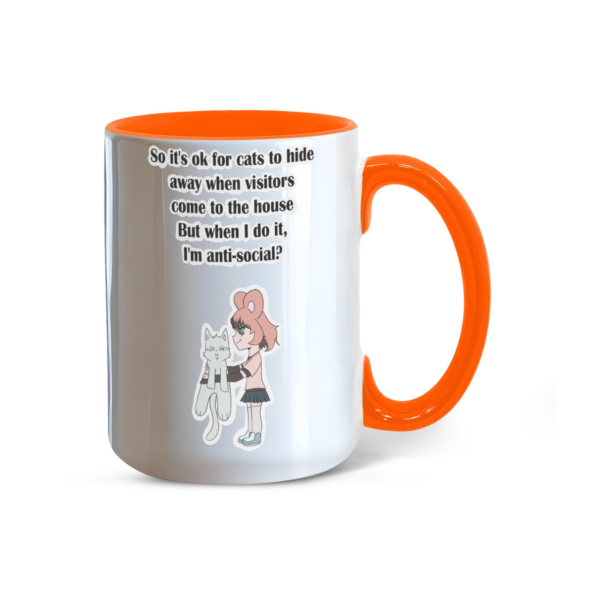 Anti-Social? No, Just Cat-Level Selective — White Mug with Coloured Handle