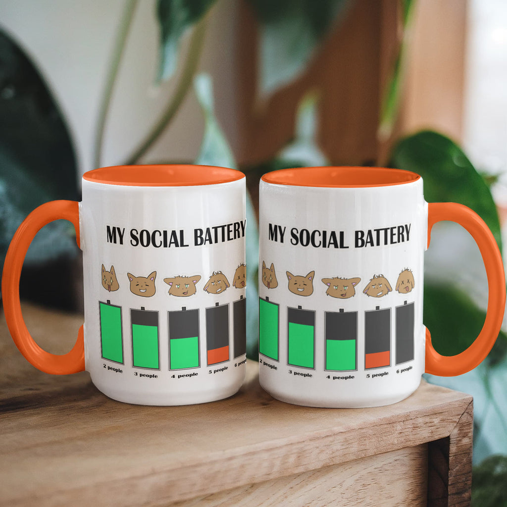 My Social Battery — Funny Introvert Cat Mug (Colour Variation)