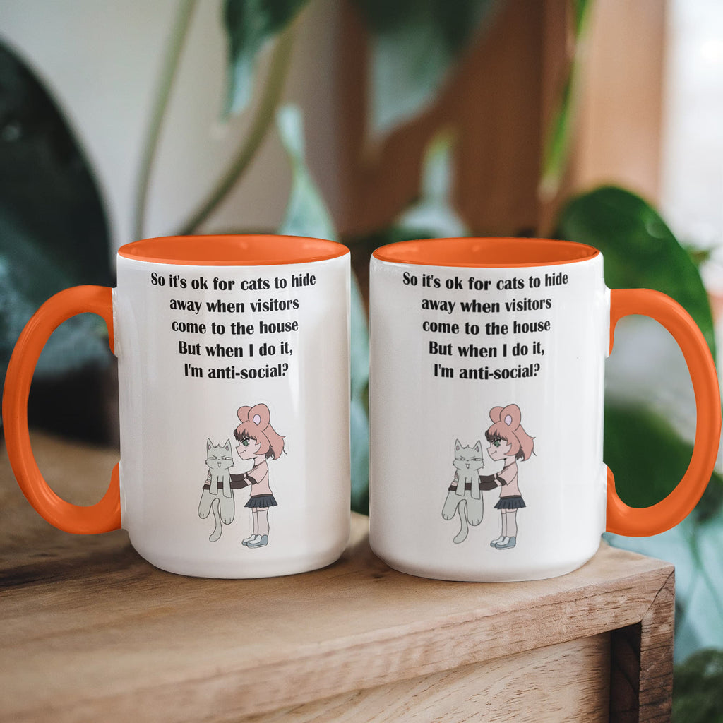 Anti-Social? No, Just Cat-Level Selective — White Mug with Coloured Handle