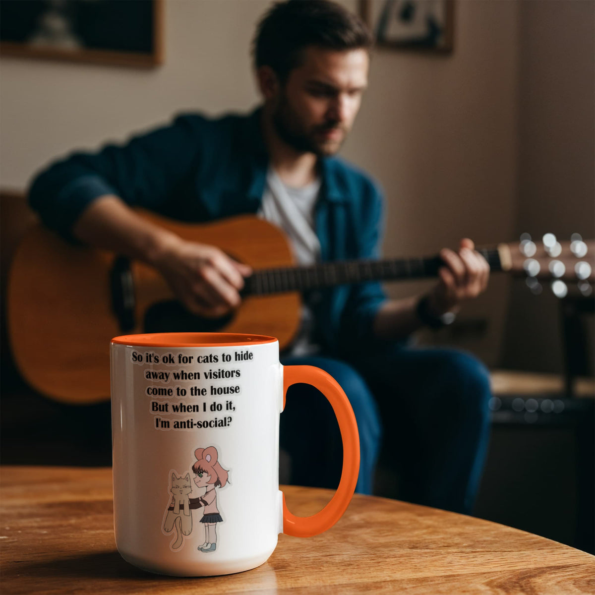 Anti-Social? No, Just Cat-Level Selective — White Mug with Coloured Handle